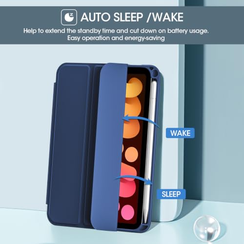 Image of ProCase Smart Case for iPad mini 7 A17 Pro 2024 /Mini 6 2021 8.3 inch -Navy | Slim iPad Mini 7th /6th Gen Case with Pencil Holder Hard Back Cover for iPad Mini 8.3 Inch 7th Gen /6th Gen