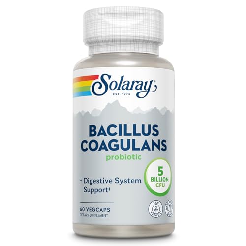 SOLARAY Bacillus Coagulans Probiotic - 5 Billion Live Microorganisms - Digestion and Gut Health Support - Full Body Health Probiotics with Inulin Prebiotic Fiber 60-Day Guarantee 30 Serv 60 VegCaps