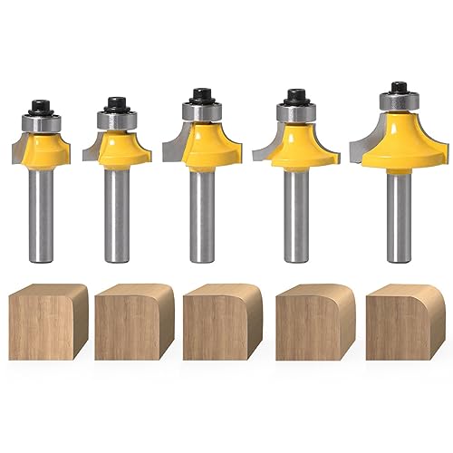 Lot de 5 fraises arrondies à tige de 8 mm - Fraises à rayon standard - Fraises à bord rond - Pour le travail du bois et le bricolage