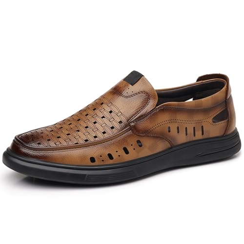 Men's Perforated Leather Slip - On Loafers, Stylish Casual Footwear - Ideal for Summer Walks, Weekend Errands & Daily Commutes
