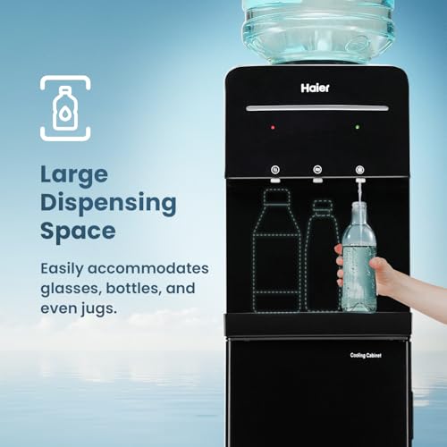 Image of Haier Hot, Cold, Normal Water Dispenser with Cooling Cabinet, Floor Standing Water Dispenser, Black