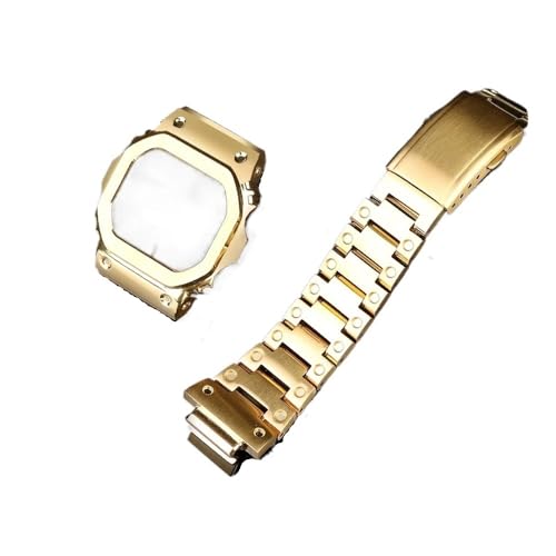 Bracelet de montre adapté for Casio G-SHOCK DW5600 GW-B5600 GWM5610, boîtier de montre à lunette métallique en acier inoxydable (Color : Golden case Strap, Size : 5610)