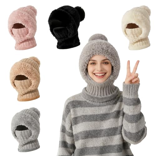 3 in 1 Beanie Hat for Women,Beanie Hat with Scarf and Mask,Knitted Ski Scarf and Mask Set,Womens Knit Beanie Hats