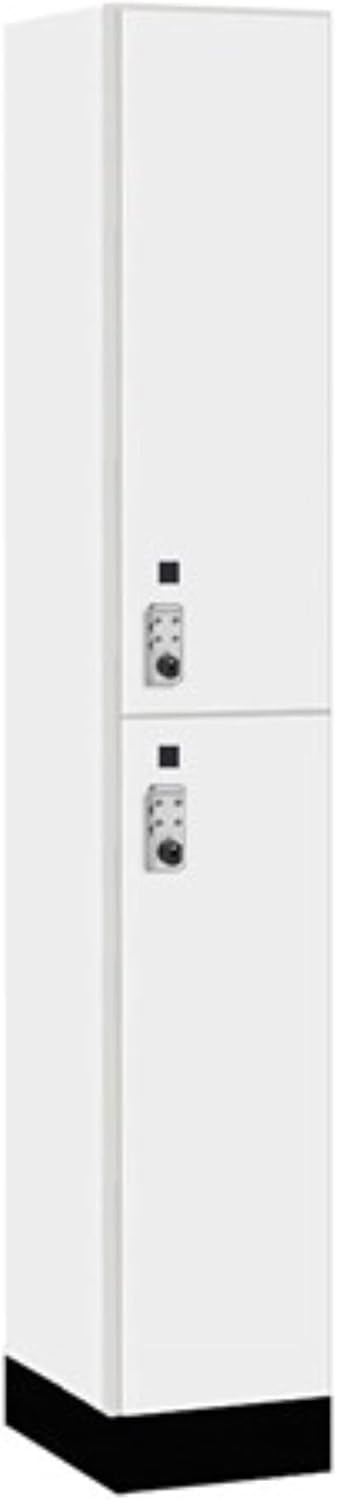 Salsbury 12" Wide Premier Wood Locker-Double Tier-1 Wide-6 Feet High-18 Deep-Arctic White-Silver Resettable Combination Locks