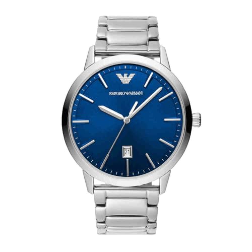 Emporio Armani Montre pour homme, mouvement date à trois aiguilles, boîtier en acier inoxydable argenté de 43 mm avec bracelet en acier inoxydable, AR11311
