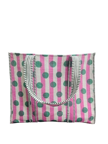 Sac fourre-tout matelassé en coton à pois avec fermeture ouverte