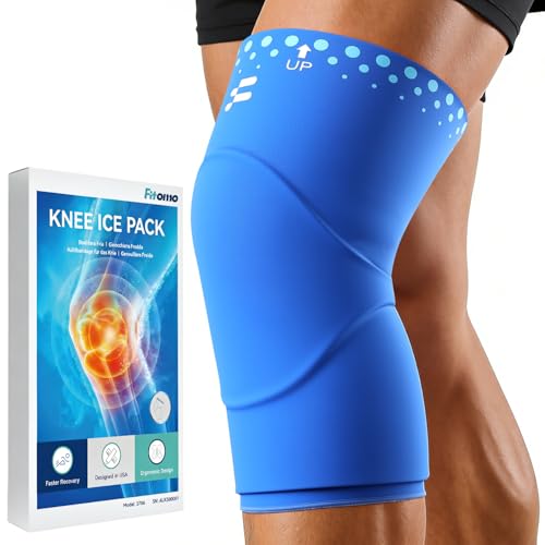 Fitomo Knee Ice Pack Wrap for Knee Pain Relief Flexible Reusable Hot Cold Therapy Gel Pack with Extra Thick Knee Coverage for Swelling Arthritis Sports Injury & Post Surgery Recovery Blue M