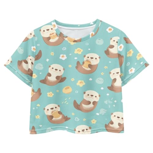 Kids Crop Tops Summer Casual Short Round Neck T-Shirt Trendy Loose Sports Pullover for 5-14Y Girls