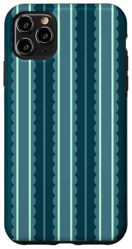 Teal Blue Vertical Stripes Scalloped Edge Pattern Design �X�}�z�P�[�X iPhone 11 Pro Max �p