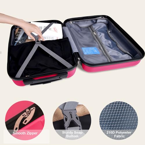 3 Piece Luggage, Modern Lightweight Suitcase with Hooks and Spinner Wheels Hard Side Carry On Luggage with Password Lock and Telescopic Rod for Business Travel Domestic Foreign Travel,Rose red4