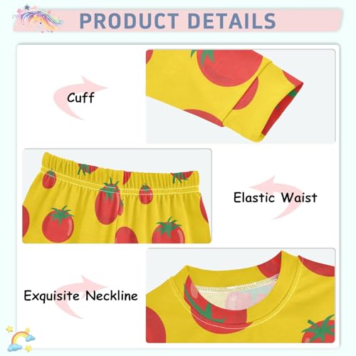 Pajama Sets Long Sleeve Tomato Pattern on Yellow Soft Comfy Sleepwear 2 Piece PJS 3-8T4