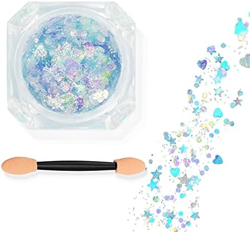 Aslanka Gel-Free Eyes Glitter, 5g Nails Stickers, Multi-Shape Sequins, Holographic Nails Art Glitter, Cosmetic Glitter Great for Eye Makeup, Nails, Body Art-Dodge Blue