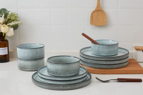 Famiware Dinnerware Sets, Plates And Bowls Set For 4, 12 Piece Dish Set, Smoky Blue #TOP1