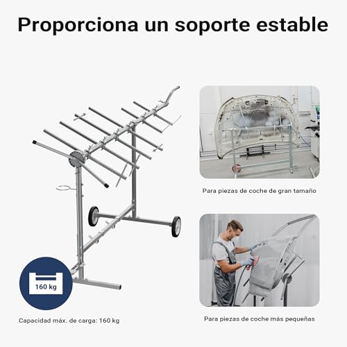 WilTec Caballete para Pintar Piezas de Coche Giratorio 360° Acero con Pedal de Bloqueo Ajustable con 6 Soportes para Piezas de carrocería diversas Soporte basculante de Pintura para Taller - imagen 4