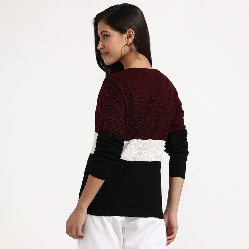 Image of PINACOLADA Women's Geometric-Textured Pullover Sweater for Casual Wear | Crew Neck | Long Sleeves | Pull On Closure | Sweater Crafted with Comfort Fit for Everyday Wear