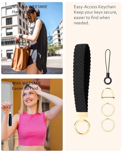 Image of WEESMILE Keychain Wristlet, Stretchy Key Chain for Car Keys with 2 Keyrings and D ring, Cute Wrist Lanyard for Women Men