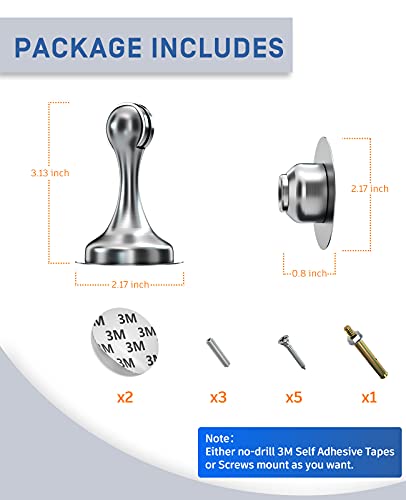 Door Stopper,Magnetic Door Stop,Euhome 1 Pack Stainless Steel 201 Door Catch Holder,Magnetic Door Stopper,No Drill Doorstop With 3M Self Adhesive Tape,Screws For Wall & Floor Mount,Hold Door Open #TOP6