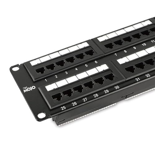 Tecmojo Cat6 48 Port Patch Panel, 19'' Network Patch Panel for Network Switch, 19inch Server Racks and Network Cabinets, 10G Support, Rack Mount, With Cable Management