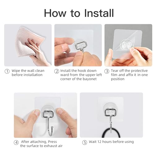 Large Adhesive Hooks for Hanging Heavy-Duty 44Ib(Max) 30 Packs, Wall Hangers without Nails Self-Adhesive Traceless Clear and Removable, Waterproof and Rustproof Multiple Uses for Bathroom Kitchen Home by Latoxcaa - Image 8