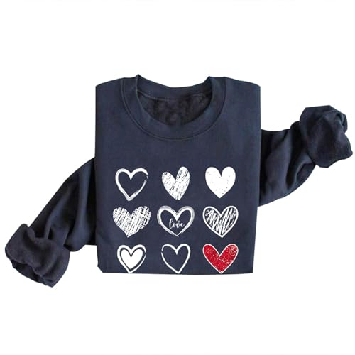 Image of TONGCHEN Red Sweatshirt Women Love Hearts Sweatshirts Long Sleeve Casual Pullover Top Valentines Day (US, Alpha, 3X-Large, Regular, Regular, Haze Blue)