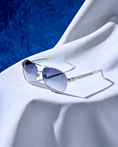 Sofia Vergara x Foster Grant Segment Style Women\'s Carmen SunReaders Aviator Reading Glasses, Shiny Silver Frame with Crystal Grey Temples, 57 mm + 1.75