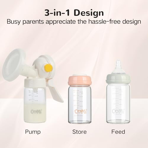 COMI Natural Glass Baby Bottle,Breastmilk Storage Bottle for Fridge,Wide Neck Breast Milk Container with Dome Cap,Fits Breast Pumps & Nipples,BPA Free,4PCS (6oz,4 Gray Lids) by COMI - Used condition - Image 2