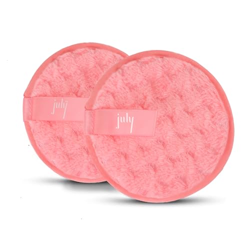 Image of July Soft & Gentle Cleansing Reusable Makeup Remover Cleansing Pads - Pack of 2 | Easily Removes Stubborn Face & Eye Makeup (Big, Pink)