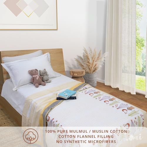 Image of TOAIArt Premium Jaipuri Dohar | AC Blanket Summer Quilt | Hand Block Printed | 3 Layers | Reversible | 150GSM 100% Mulmul Cotton | 100% Cotton Flannel Filling | Single 60 inch X 90 inch |Yellow Polka Homes
