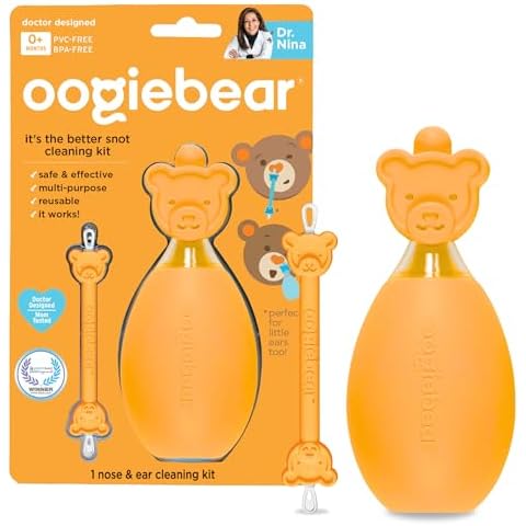 oogiebear: BearPair Baby Nose Cleaner & Ear Wax Removal Tool with Nasal Aspirator - Safe Booger & Earwax Removal for Newborns, Infants, Toddlers - Essential Baby Stuff, Diaper Bag Must-Have - Orange Cover