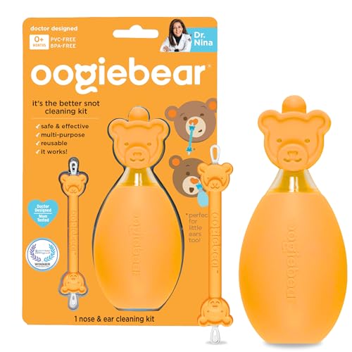 Image of oogiebear: BearPair Baby Nose Cleaner & Ear Wax Removal Tool with Nasal Aspirator - Safe Booger & Earwax Removal for Newborns, Infants, Toddlers - Essential Baby Stuff, Diaper Bag Must-Have - Orange