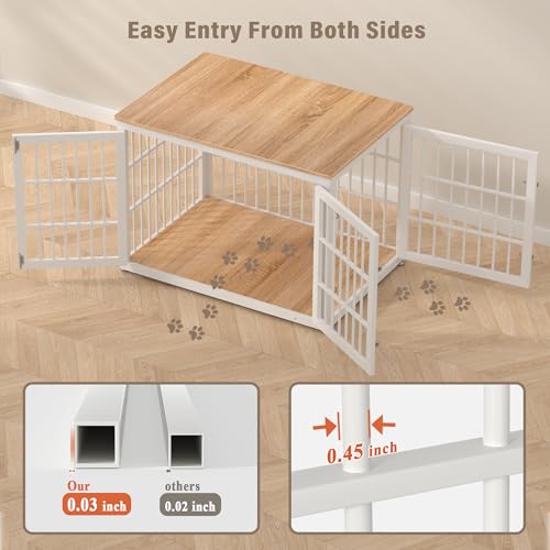 rehomerance 42 Inch Heavy Duty Dog Crate Furniture for Large and Medium Dogs, Decorative Pet House End Table, Wooden Cage Kennel Furniture Indoor, Natural and White - Image 5