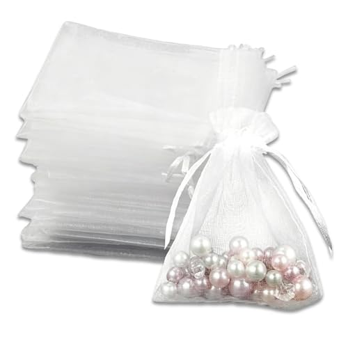100 pièce Sachet Organza Blanc 7x9cm - Petit Pochon Tissu Polyvalent - Pochon Transparent Avec Cordon Pour Bijoux, Mariage, Baptême, Cadeaux Fête Et Dragées