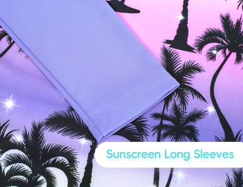 Image of Girls Swimsuit Long Sleeve Rush Guard Bathing Suit Swimwear with Bikini Bottom Sun Protection