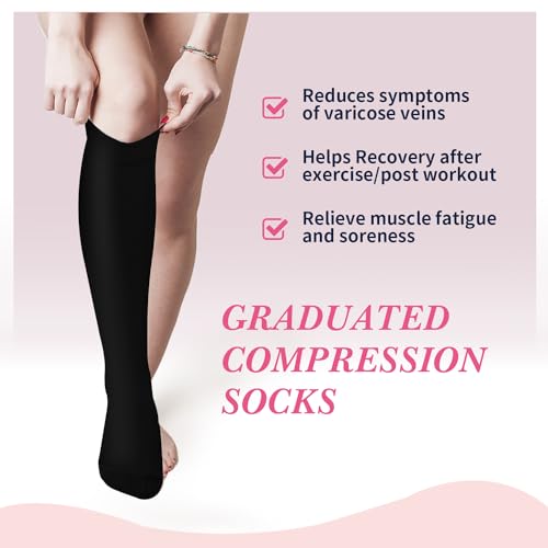 Image of Sooverki Compression Socks for Women & Men 6 Pairs is Best Supportive Knee High Stockings for Circulation, Travel, Nurses