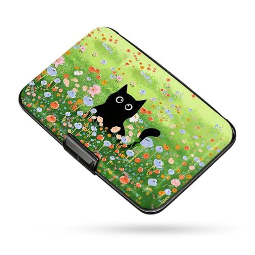 Credit Card Holder RFID Aluminum card case Flowers Cat 2 mini Wallet Women