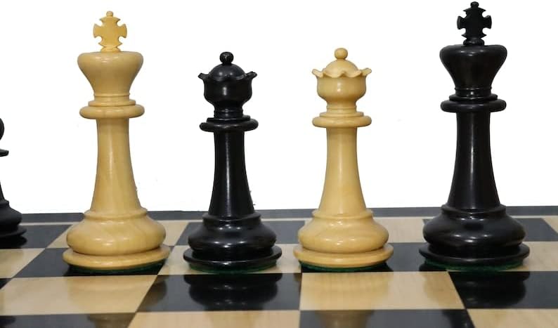 Sultan Series Luxury Chess Set - Weighted Chess Pieces Only in Ebony Wood and Natural Boxwood with 2 Extra Queens | King 4.1"