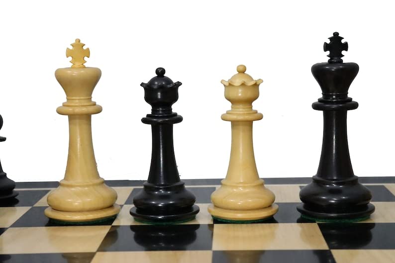 Set di scacchi di lusso serie Sultan - Scacchi ponderati solo in legno di ebano e bosso naturale con 2 regine extra | King 10,4 cm