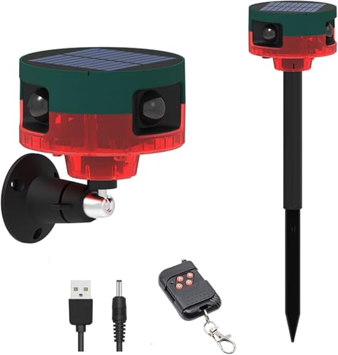 Solar Outdoor Bewegung 360 Grad Bewegungserkennungssirene 2 * 130db Noise MakerHundegebell und Schüsse, Modus-Stroboskoplicht mit USB, Verabschieden Sie Sich von Eindringlingen (rot)