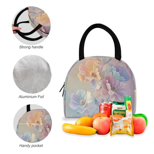 Backpack Lunch Bag Set Flowers Aesthetic Print, Big Storage Travel Backpacks with Insulated Lunch Box for Office Hiking Picnic4