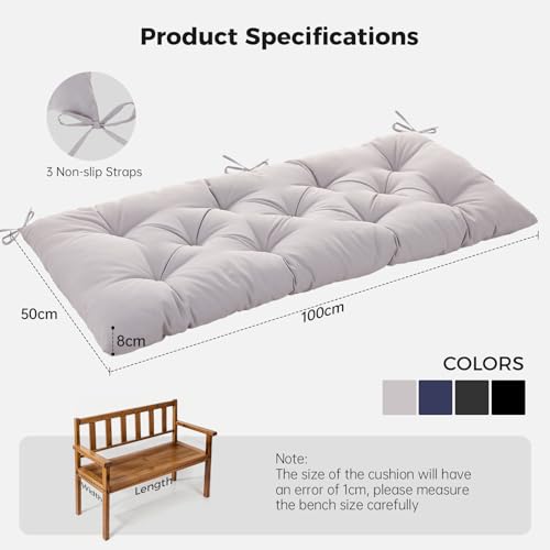 Warmiehomy Garden Bench Cushion 2 Seater, Waterproof Bench Seat Cushion 100cm with Non-Slip Straps, 8CM Thick Garden Bench Padded Cushion, Rectangle Dining Bench Seat Pads Outdoor Indoor(Light Grey) 3 Warmiehomy Garden Bench Cushion 2 Seater, Waterproof Bench Seat Cushion 100cm with Non-Slip Straps, 8CM Thick Garden Bench Padded Cushion, Rectangle Dining Bench Seat Pads Outdoor Indoor(Light Grey) - Image 3
