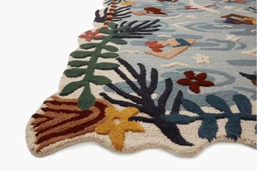 Image of Handmade Tufted Irregular Shape Wool Area Rug Botanical Design, Thick & Soft Carpet for Living Room, Bedroom Hall Room Color Multi Size 6X8 feet (180x240cm)