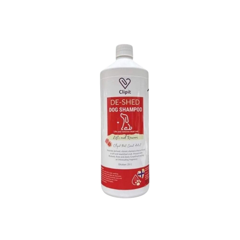 Clipit De-Shed Dog Shampoo 1 and 5 Litre - Achieve Soft & Nourished Dog Coat, Say Goodbye to Pesky Dead Hairs (1L)