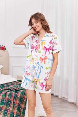 Image of Ekouaer Womens Button Down Pajamas Set Short Sleeve Sleepwear 2026 Summer Soft 2 Piece Lounge Sets