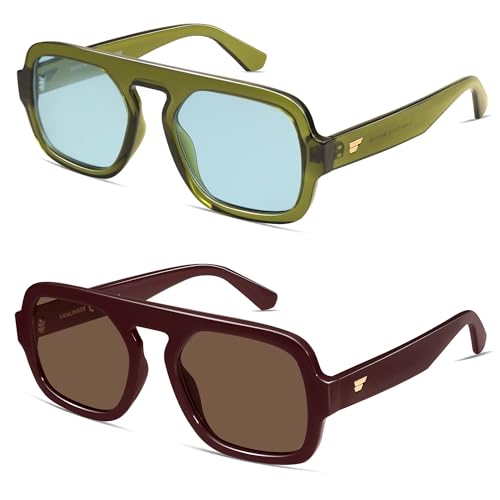 Image of VANLINKER Retro Square Aviator Sunglasses for Women Men 70s Vintage Style Trendy Flat Top Rectangle Sun Glasses VL9826