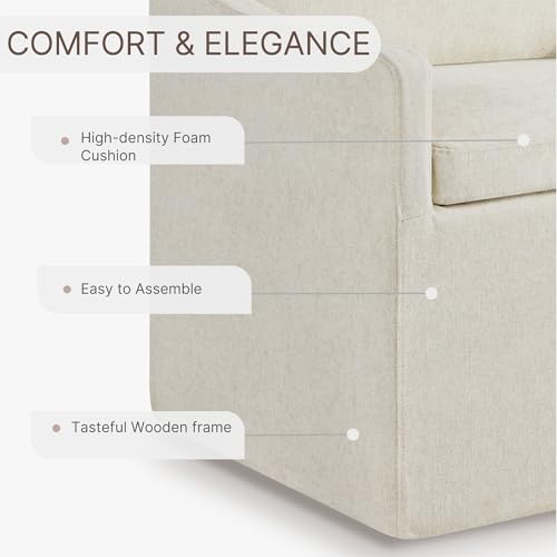 Image of KISLOT Upholstered Dining Chairs Set of 4 with Casters, Light Linen | Modern Rolling Dining Room Arm Chairs with Washable Cover, Hidden Storage Seat, Linen Look Fabric, Padded Kitchen Chairs