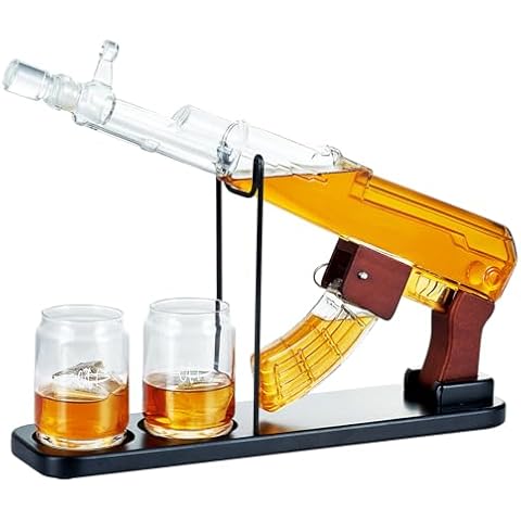 Christmas Gifts for Men Dad, Kollea Whiskey Decanter Set for Men - Gun Decanter, Detachable Magazine & 2 Bullet Shot Glasses, Liquor Dispenser for Bar, Cool Anniversary Birthday Military Present Ideas Cover