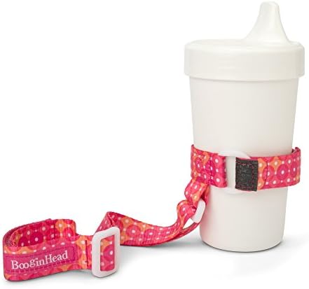 BooginHead Baby Toddler SippiGrip Sippy Cup Holder Strap, Polka Dots Pink/Orange