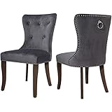 LZ LEISURE ZONE Dining Chairs Set of 2, Velvet Upholstered Grey Accent Chair Button Tufted Armless...