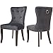 Dining Chairs Set of 2, Upholstered Accent Chair Button Tufted Armless Chair with Nailhead Trim and Back Ring Pull, Velvet Grey
