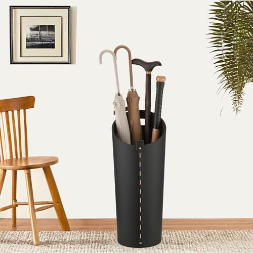image for ELPMD Black Umbrella Holer for Entryway with Drip Tray and 2 Steel Hoo